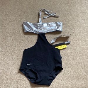 Nununu Kids Black and Silver One Piece Swimsuit